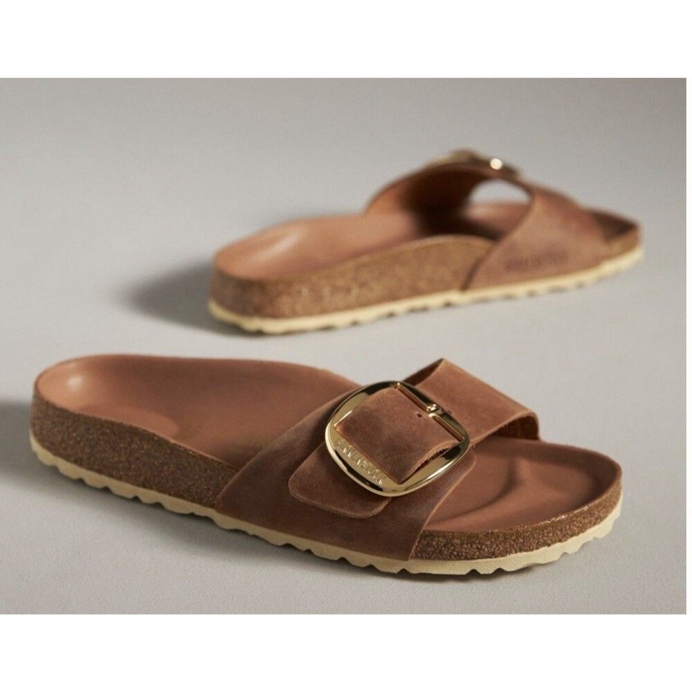 Birkenstock Madrid Big Buckle Oiled Leather Slide Sandals Cognac 9-9.5 US / 40EU